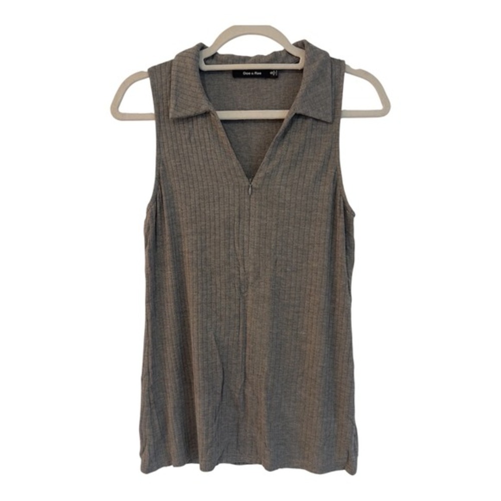 Doe & Rae Womens Gray Ribbed Sleeveless Quarter Zip Collared Top Small 15083T